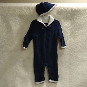 Navy One Piece w/Cream Shawl Collar and Matching Hat